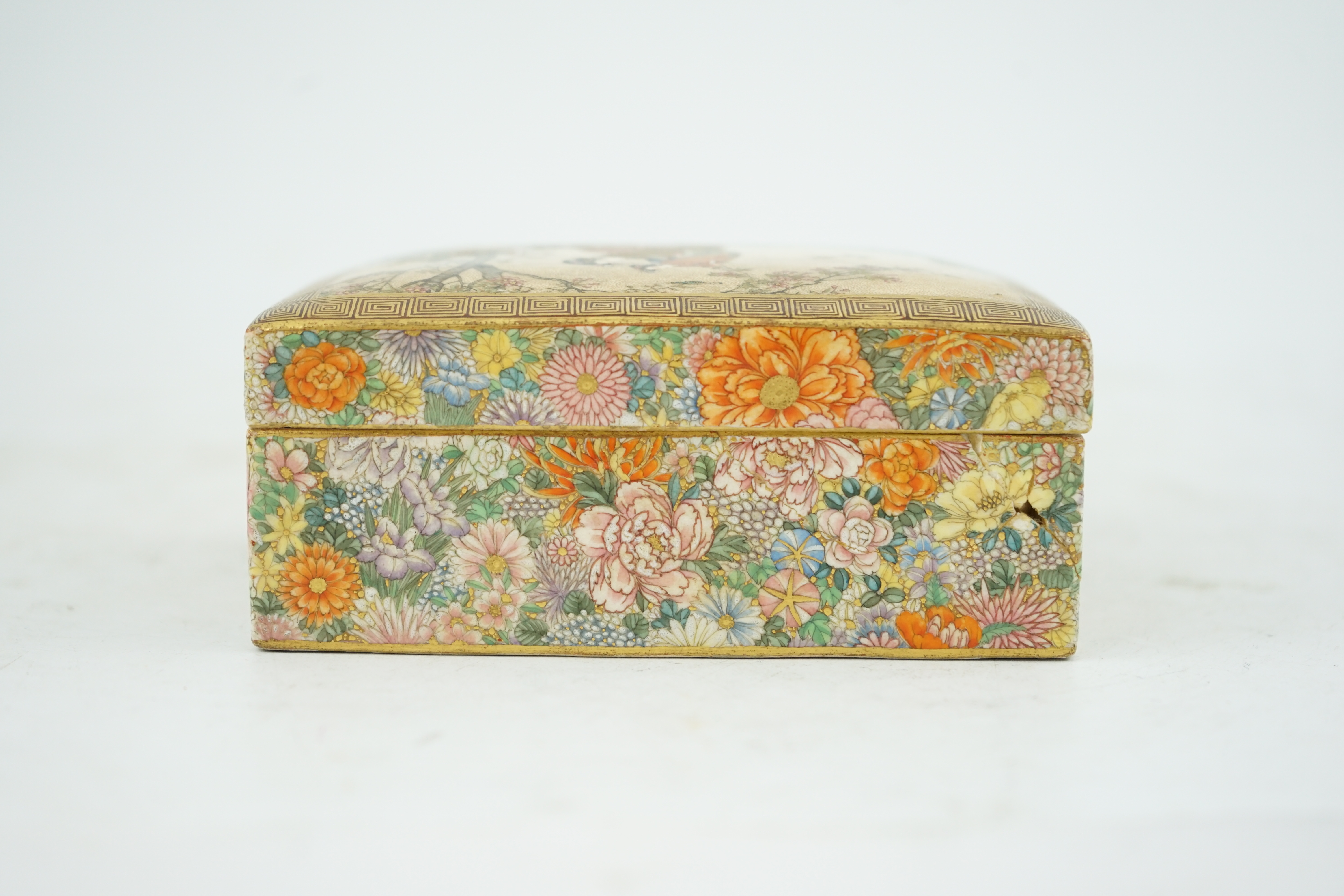 A Japanese Satsuma rectangular box and cover, by Kinkozan, Meiji period
